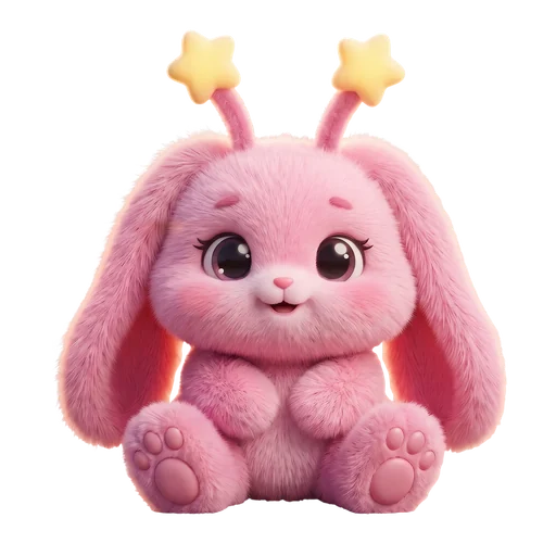 Lumi, ein rosa Plüschhase mit Sternenfühlern, schaut neugierig durch die Scheibe